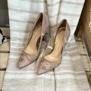 Jessica Simpson Pink and Gold Stiletto Heels
